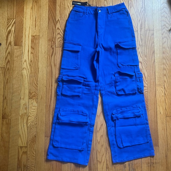 Fashion Nova Tokyo Nights High Rise Cargo Jeans Blue Size 7 NWT - Picture 4 of 13